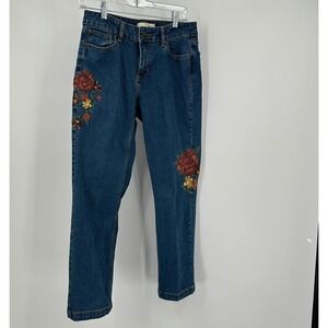 Dittos Womens Y2K Embroidered Jeans Size 6 Floral Straight Leg Boho Denim Pants